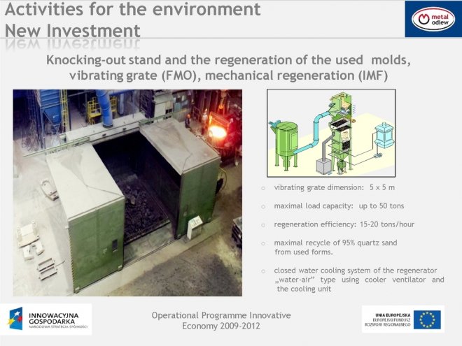 Knocking-out stand and the regeneration of the used  molds, vibrating grate (FMO), mechanical regeneration (IMF)